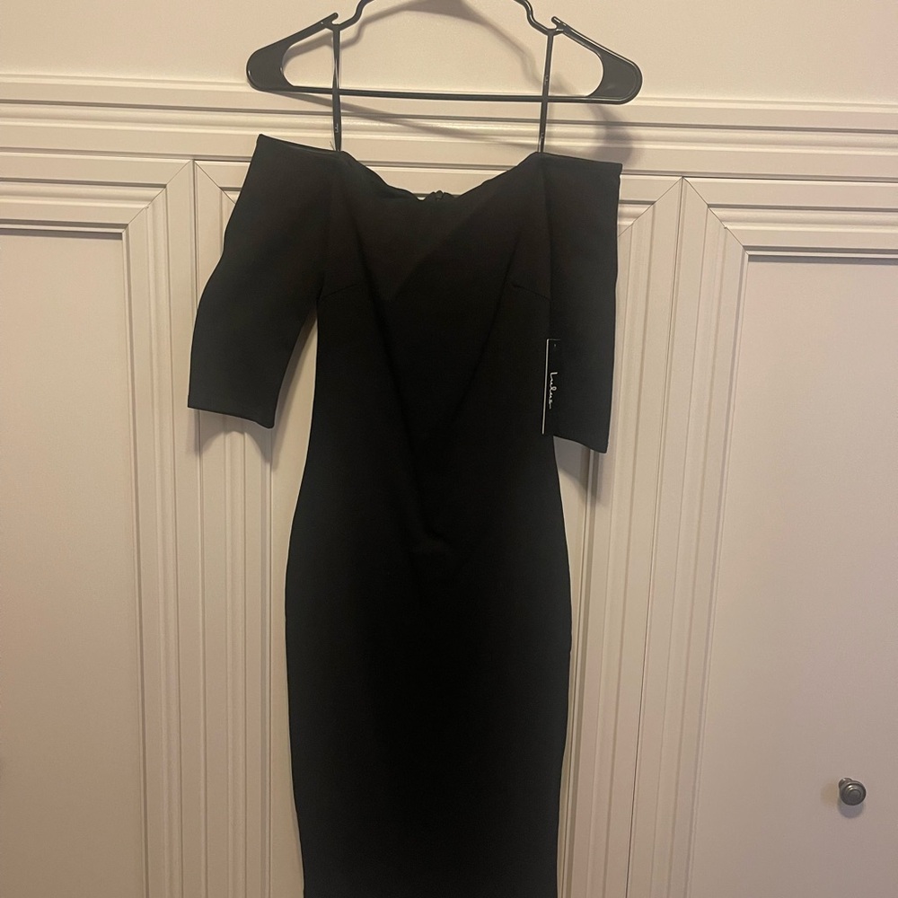 Lulus Girl can’t help it black off-the-shoulder dress